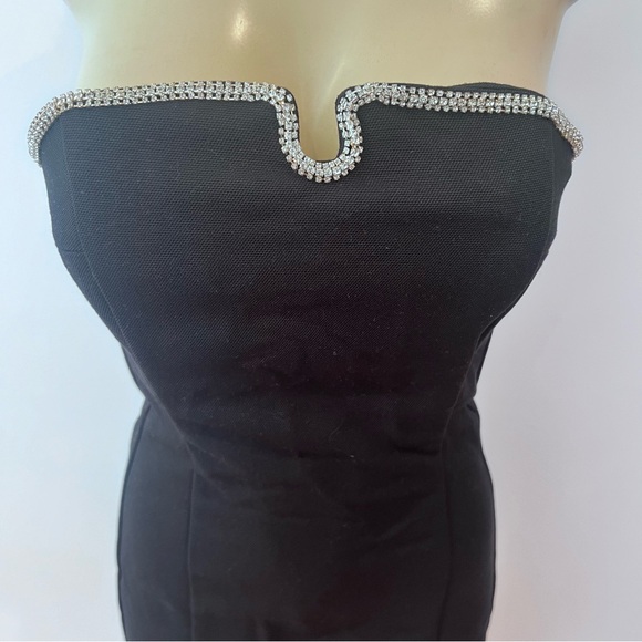 H&M Strapless Embellished Dress Sz S Small Black Fit Flare Cocktail HM H M - Picture 3 of 8